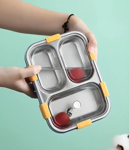3 Compartment Bpa Free Stainless Steel Lunch Box With Spoon For Kids