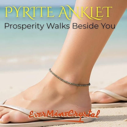 EverMine Crystal Raw Pyrite Anklet Stone of Money, Protection & Power Pyrite Anklet for Women
