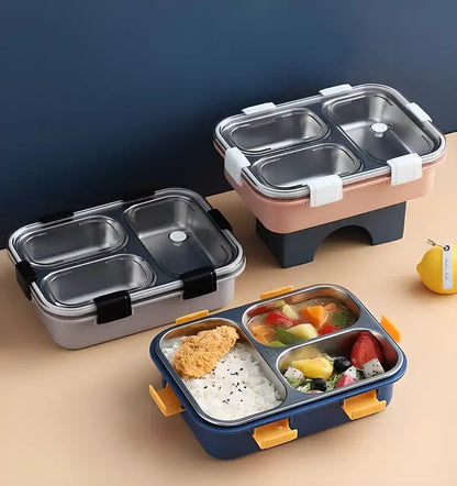 3 Compartment Bpa Free Stainless Steel Lunch Box With Spoon For Kids