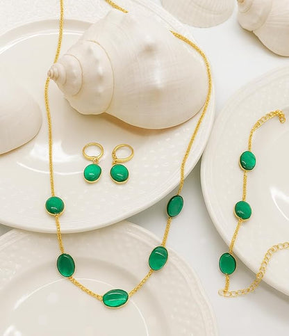 Green Stone Gold Plated Chain Jewelry Set