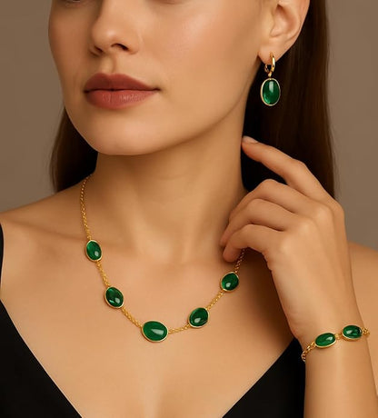 Green Stone Gold Plated Chain Jewelry Set