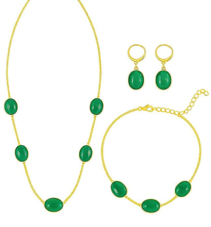 Green Stone Gold Plated Chain Jewelry Set