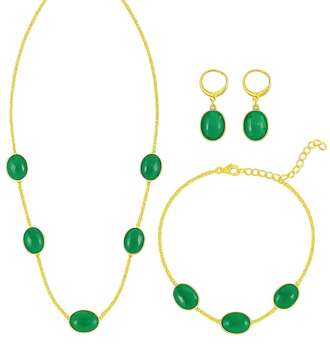 Green Stone Gold Plated Chain Jewelry Set