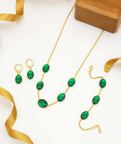 Green Stone Gold Plated Chain Jewelry Set